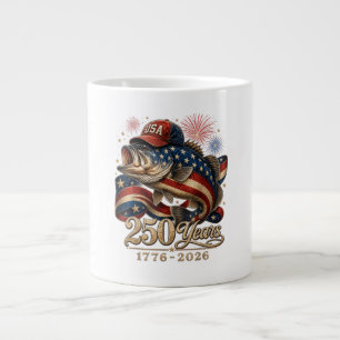 250 America 1776 2026 Bass Fishing USA Flag Large Coffee Mug