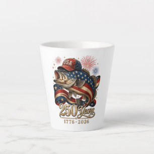 250 America 1776 2026 Bass Fishing USA Flag Latte Mug