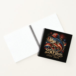250 America 1776 2026 Bass Fishing USA Flag Notebook