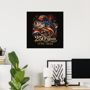 250 America 1776 2026 Bass Fishing USA Flag Poster