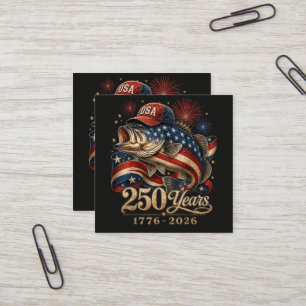 250 America 1776 2026 Bass Fishing USA Flag Square Business Card