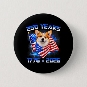 250 America Years 1776 2026 Corgi Dog Lovers 6 Cm Round Badge