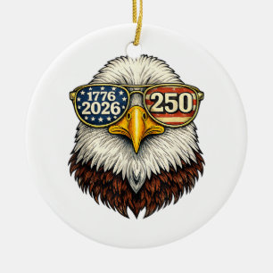 250 Anniversary USA 1776-2026 Patriotic Bald Eagle Ceramic Ornament