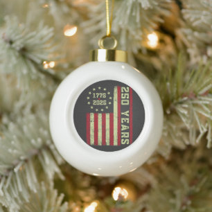 250 Anniversary Usa Flag Ceramic Ball Christmas Ornament