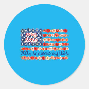 250 Anniversary Usa Floral 250 Years Aamerican 4th Classic Round Sticker