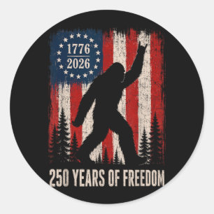 250 Anniversary Usa Patriotic Bigfoot 250 Years Of Classic Round Sticker