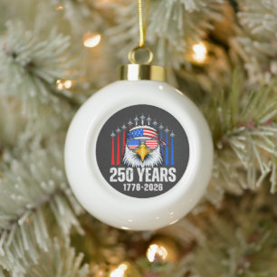 250 Anniversary USA Patriotic Eagle 250th Ceramic Ball Christmas Ornament