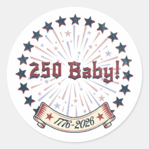 250 Baby America 250 Patriotic Fireworks Design Classic Round Sticker