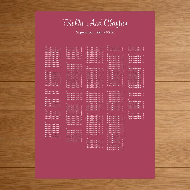 250 Burgundy Simple Wedding Seating Chart (Creator Uploaded)
