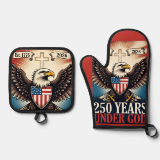 250 Independence Eagle Emblem Banner Oven Mitt & Pot Holder Set