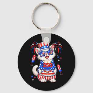 250 Proud 4th July Flag Cat Sunglasses Birthday Key Ring