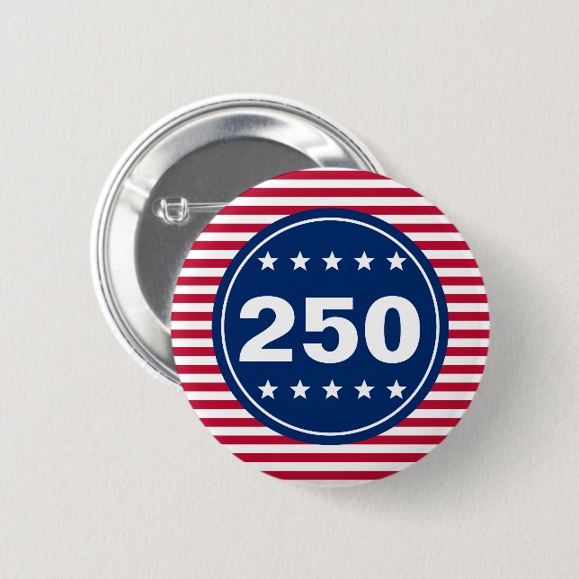 250 Stars and Stripes Red White and Blue Patriotic 6 Cm Round Badge (Front & Back)