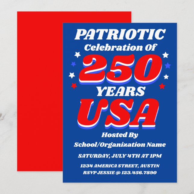 250 USA Celebration Bulk Editable Patriotic Invite (Front/Back)