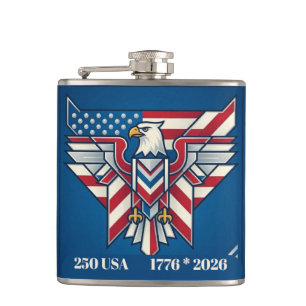 250 USA Freedom Anniversary 1776 to 2026 Eagle Art Hip Flask