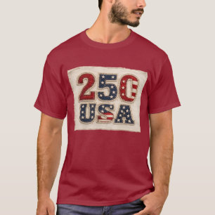 250 USA Vintage Embroidery Art  T-Shirt