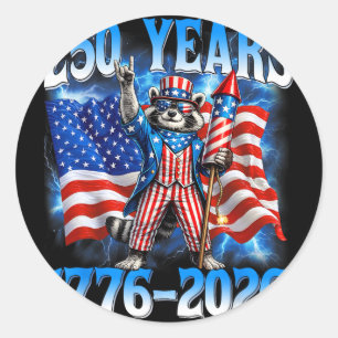 250 Year American 250th Anniversary Usa Racoon 4t Classic Round Sticker