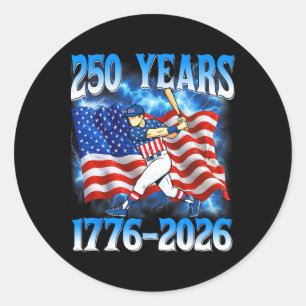 250 Years 1776 2026 250th Baseball American Flag 4 Classic Round Sticker