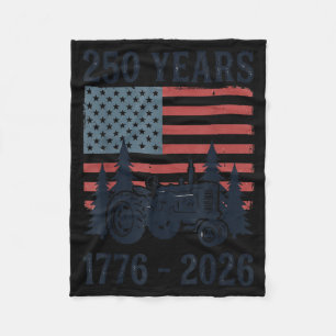 250 Years 1776-2026 Aamerican Flag Farm Tractor Fleece Blanket