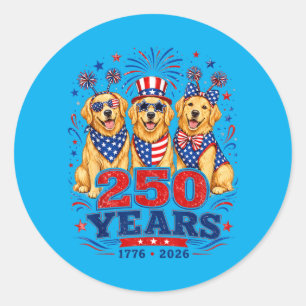 250 Years 1776 2026 Golden Retriever Patriotic Dog Classic Round Sticker