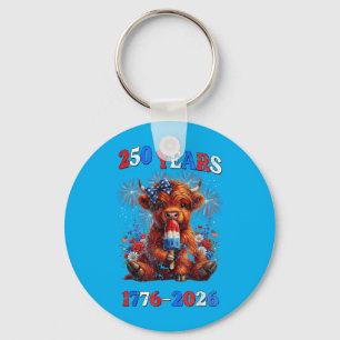 250 Years 1776-2026 Independence Highland Cow Key Ring