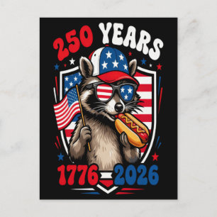 250 years 1776 2026 patriotic racoon usa independ holiday postcard