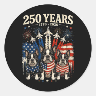 250 Years Aamerica Boston Terrier Dog Patriotic Classic Round Sticker