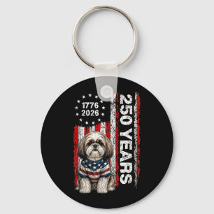 250 Years Aamerica Shih Tzu Patriotic Usa Dom 4th Key Ring