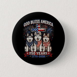 250 Years Aamerica Siberian Husky Patriotic Usa 6 Cm Round Badge