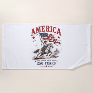 250 Years America 1776 2026 Patriotic Cowboy Beach Towel