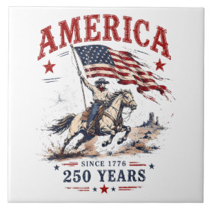 250 Years America 1776 2026 Patriotic Cowboy Ceramic Tile