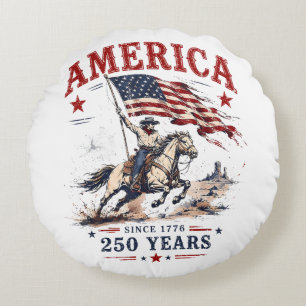 250 Years America 1776 2026 Patriotic Cowboy Round Cushion