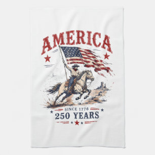 250 Years America 1776 2026 Patriotic Cowboy Tea Towel