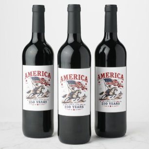 250 Years America 1776 2026 Patriotic Cowboy Wine Label