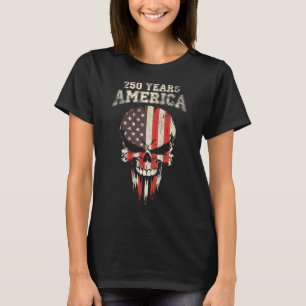 250 Years America 4th July Usa Flag Skull T-Shirt