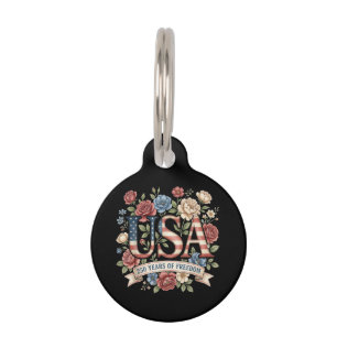 250 Years America Anniversary Flowers USA 250th Bi Pet Tag