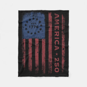 250 Years America Vintage Historical Us Flag Fleece Blanket