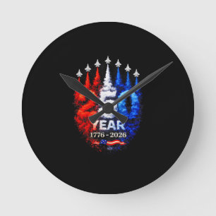 250 Years American 1776 2026 250th USA Patriotic 4 Round Clock