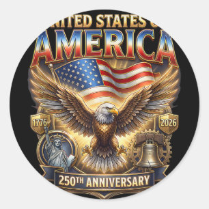 250 Years American 250th Anniversary Us Usa Flag 4 Classic Round Sticker