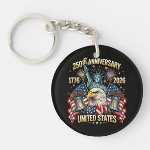 250 Years American Anniversary 1776-2026 USA Flag Key Ring
