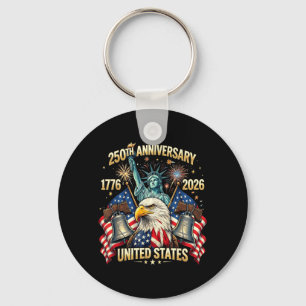 250 Years American Anniversary 1776-2026 USA Flag Key Ring
