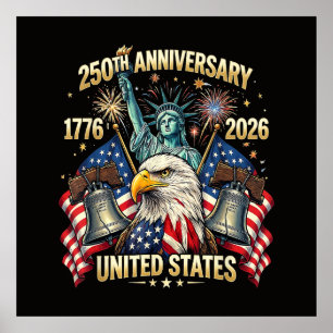 250 Years American Anniversary 1776-2026 USA Flag Poster