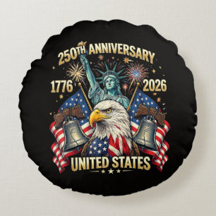 250 Years American Anniversary 1776-2026 USA Flag Round Cushion