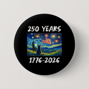 250 Years American Flag 1776-2026 Cat Starry Night 6 Cm Round Badge