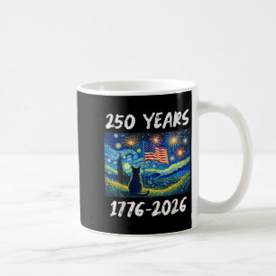 250 Years American Flag 1776-2026 Cat Starry Night Coffee Mug