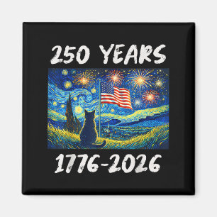 250 Years American Flag 1776-2026 Cat Starry Night Magnet