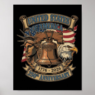 250 Years American Patriotic Eagle 4th Of July Kid Poster