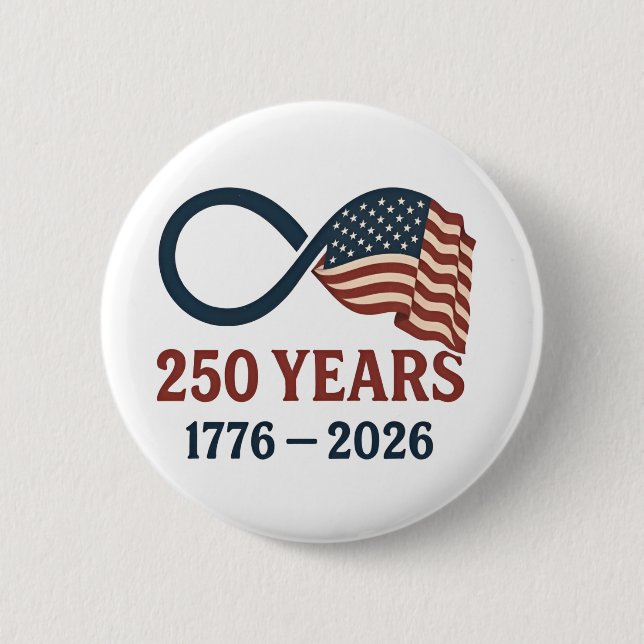 250 Years Anniversary 1776-2026 USA Patriotic  6 Cm Round Badge (Front)