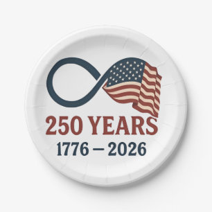 250 Years Anniversary 1776-2026 USA Patriotic Paper Plate