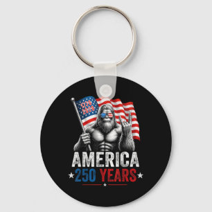 250 Years Bigfoot Rock Aamerica Sasquatch 4th July Key Ring