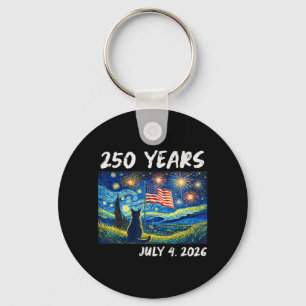 250 Years Cat Starry Night 4th of July 250th Key Ring